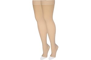 NuVein Medical Compression Stockings, 15-20 mmHg Support, Women & Men Thigh Length Hose, Open Toe, Beige, Medium