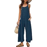 Panadila Womens Waffle Knit Jumpsuit Casual Wide Leg Jumpsuits Oversized Long Rompers Open Back Loose Overalls