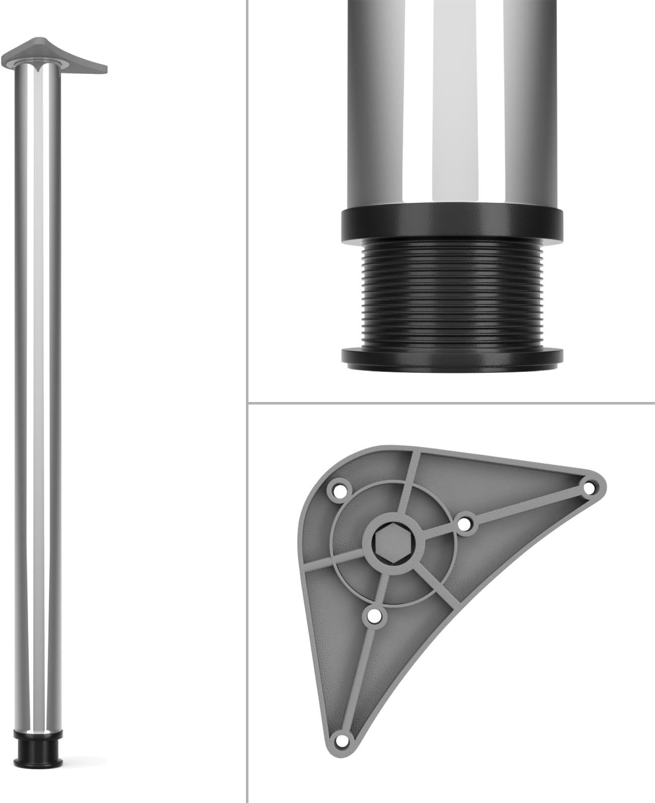 Dihl Pack of 4 870mm Chrome Adjustable Kitchen Worktop, Unit, Breakfast Bar, or Desk Table Leg Support with 60mm Diameter - Stylish and Versatile Stainless Steel Furniture Leg, 4 PCS
