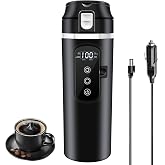 Rauwseul Car Travel Electric Kettle 400ml Heating Mug, 12V-24V Compatible | Up to 100℃ Variable Temp Control Bottle, Anti-Spill Lid, Leak-proof, 304 Stainless Steel Liner Portable Cup for Coffee Tea