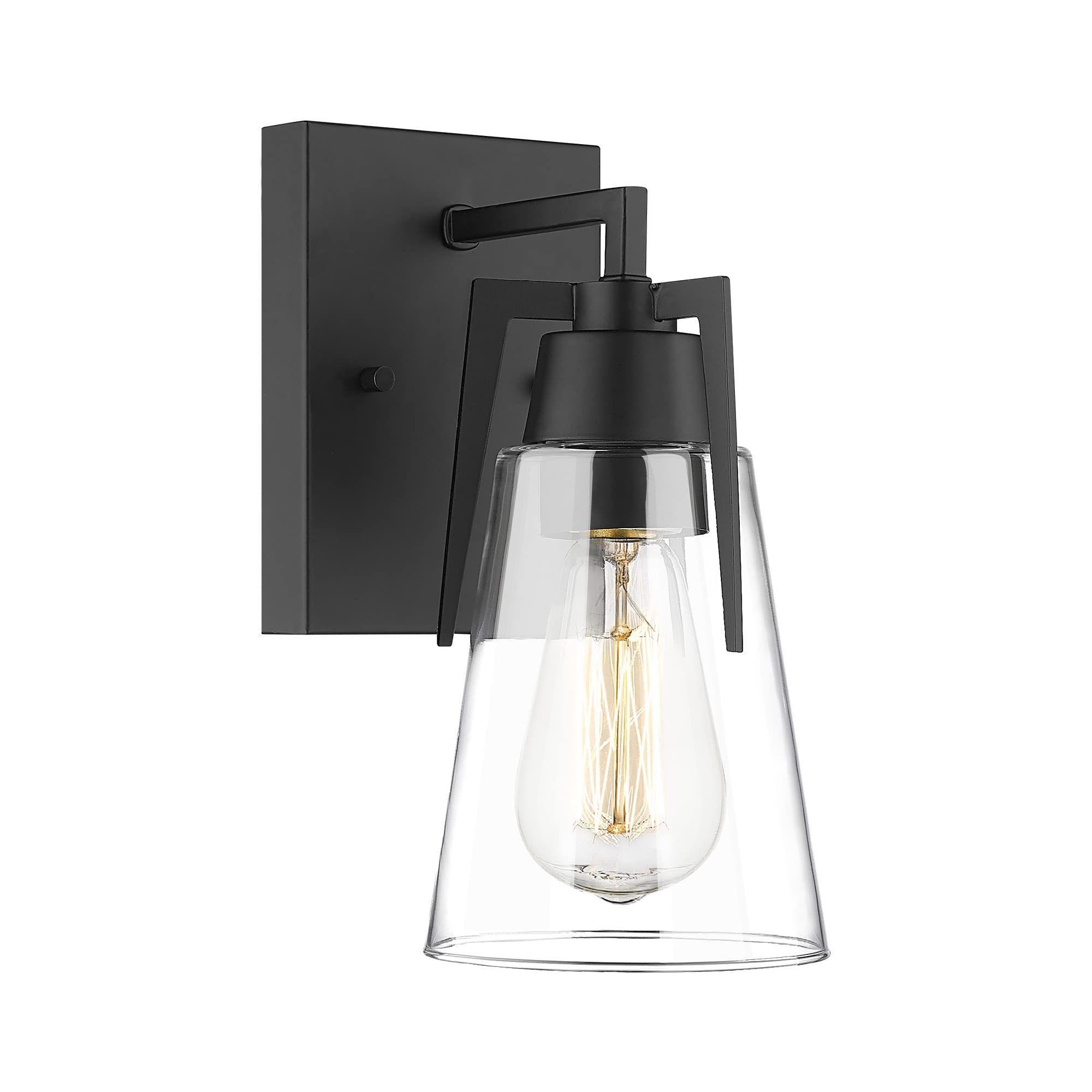 Photo 1 of EAPUDUN Vintage Bathroom Lighting Fixtures Over Mirror, 1-Light Modern Vanity Lights Black Finish Industrial Wall Sconce with Clear Glass Shade, WLA1395-MBK