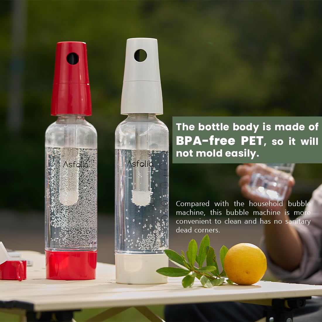 Asfolia Portable Sparkling Water Maker - Travel Soda Maker for Home & Outdoor, 1L Carbonating Bottle, 10 pcs CO2 Cylinders, Compact Carbonated Water Machine for Flavored Drinks, Soda Machine (White)