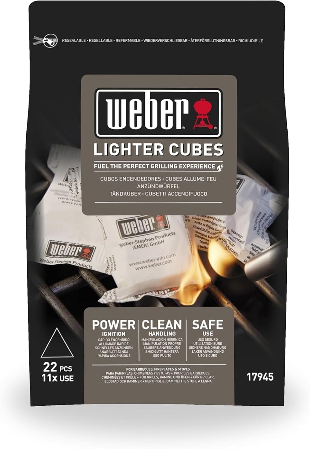 Weber Firelighters 22 Pieces Charcoal Briquettes BBQ Easy Safe Odorless