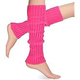 Teaaha Pink Leg Warmers for Women, 80s Ribbed Knit Neon Dance Sports Yoga Accessories Legs Warmer Y2K Winter Leg Warmers Socks