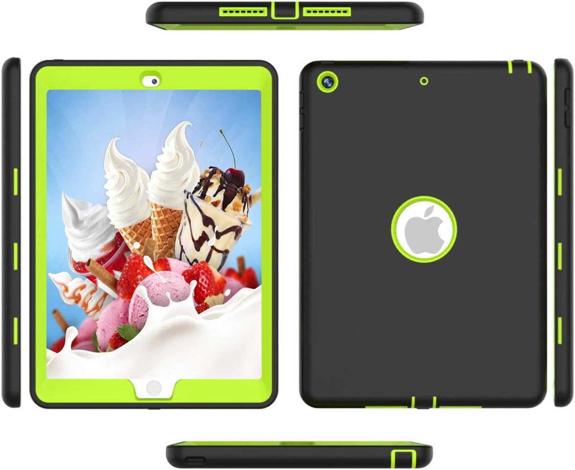 Ipad 3 Generation Case, Ipad 4 Gen Case, High-Impact Shock Absorbent Silicone Hard Plastic Dual Layer Protective Case for IPad 2/3/4 Gen Model A1458 A1430 A1416 Black Green