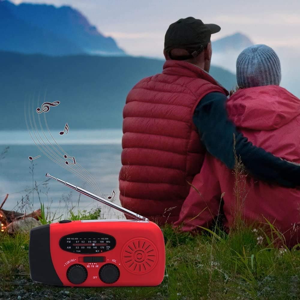 [Upgrade] Tiemahun Emergency Solar Hand Crank Dynamo NOAA WB AM/FM Radio Hurricane Camping Survive Kit with 3-LED Flashlight 1000mAh Power Bank 088FS (Red): Home Audio & Theater