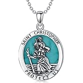BETHZA Saint Joseph/Christopher/Michael/Virgin Mary Necklace with Genuine Turquoise 925 Sterling Silver Amulet Jewelry for Women Religious Gift for Christmas