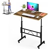 Klvied Small Standing Desk Adjustable Height, Mobile Table with Wheels, Portable Laptop Table, Standing Computer Desk for Walking Pad (Brown)