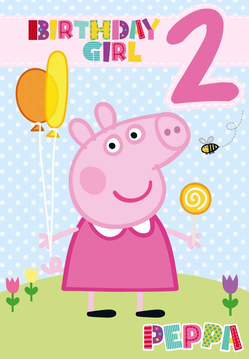 Peppa Pig Official Age 2 Birthday Card - Birthday Girl Aged 2, Multi Colour, PG018