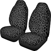 Dellukee Auto Front Car Seat Covers Seats 2 PCS Black Leopard Print Universal Bucket Interior Accessories Decoration fits Most Cars, SUVs, Trucks, and Vans