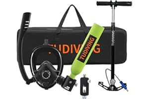 TUDIVING-0.5L Portable Mini Scuba Tank with Pump,Diving Oxygen Cylinder with Full Face Snorkel Mask,Lung Tank Kits for Underwater Diving Breathing Training/Rescue/Boat Cleaning
