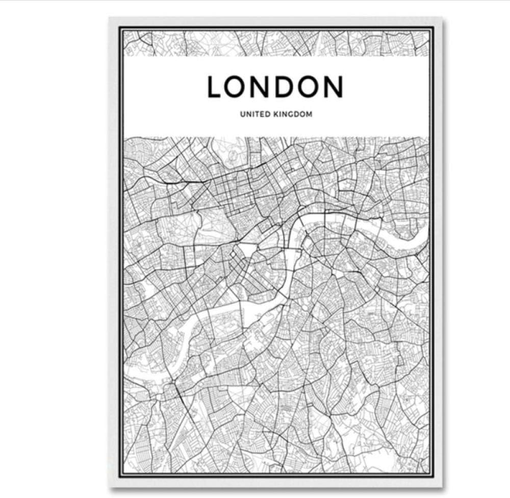 Amazon Ygacj 世界の都市の地図が描かれたロンドンのポスター 白黒のキャンバスポスター 北欧スタイルの室内装飾 50x70cm フレームなし アートフレーム ポスター オンライン通販