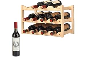 Bamboo Wine Rack, 3 Tier 12-Bottle Natural Bamboo Storage Rack Display Wine Bottle Rack, Easy to Assemble Storage Room Wine R