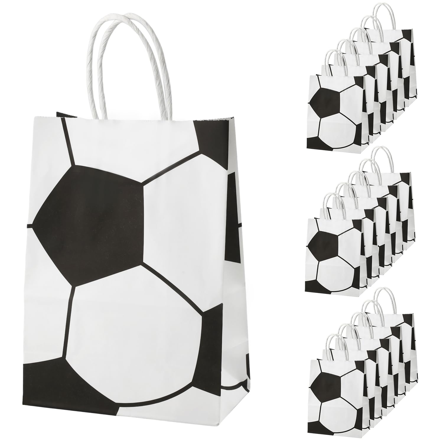 16pcs Soccer Party Favor Paper Bags, Football Themed Party Gift Bags with Handles Soccer Goodie Bags Treat Candy Bags for Kids Adults Soccer Party Supplies (Style 2)