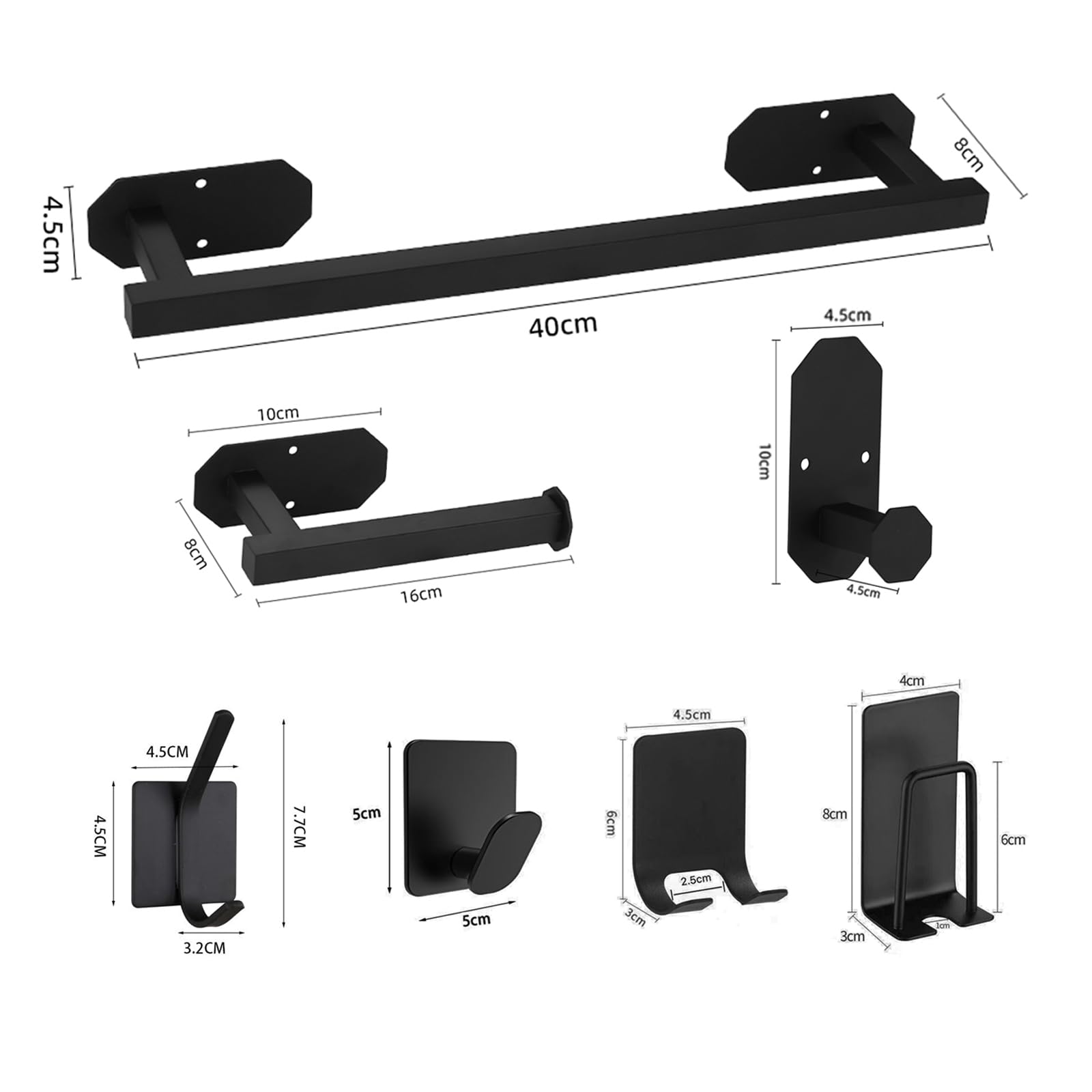 Motashin 9 pezzi Set accessori per il bagno in acciaio inossidabile Montaggio a parete Tovaglioli Porta carta igienica Accappatoi Ganci da parete adesivi Portarasoio Portaspazzolini da denti,40CM