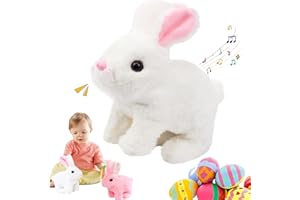 EISNZLAN Bunby - My Realistic Bunny Toy,bunny realistic bunny,Vitality Bliss Bunny,Hopping Bunny Toy,Rabbit Plush Interactive Toys,Wiggle Ears Twitch Nose,Electric Rabbit Toys with Sounds and Movements(White)