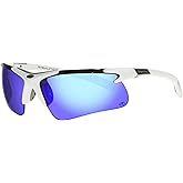 Rawlings Home Run Stroll Blade Sport Sunglasses for Men, Shiny White/Blue Mirror, 74mm