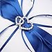 OurWarm Wedding Guest Book + Pen Set + Flower Basket + Ring Pillow + Garter, White Cover, Double Heart Rhinestone Decor Royal Blue/Deep Blue Ribbon Bowknot Elegant Wedding Ceremony Party Favor