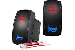 Hazard Warning & Horn Rocker Switch 20A/12V, Marine Boat 5 Pin SPST ON-Off-(ON) Momentary Latching Toggle Switch, Laser Etche