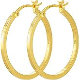 YOUNGYUE 925 Sterling Silver Hoop Earrings for Women Hypoallergenic Thin 14K Gold Plated Hoops Earrings for Women Lightweight Flat Large Hoop Earring 30/40/50/60/70mm