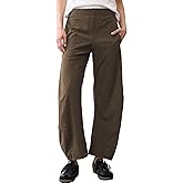 SeeLuNa Women Barrel Travel Pants Elastic Waistband Tapered Leg Baggy Mid Rise Work Trousers Lounge Pant with Pockets