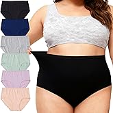 Feihtl Women’s Plus Size Cotton Underwear Ladies Panties XL-5XL 6-Pack Mid Waist Briefs for Women
