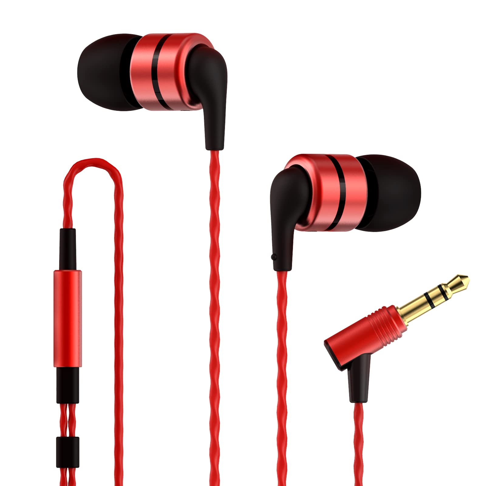 Soundmagic E80 Wired Earbuds No Microphone HiFi Stereo Audiophile Earphones Noise Isolating in Ear Headphones Comfortable Fit Super Bass Black Red