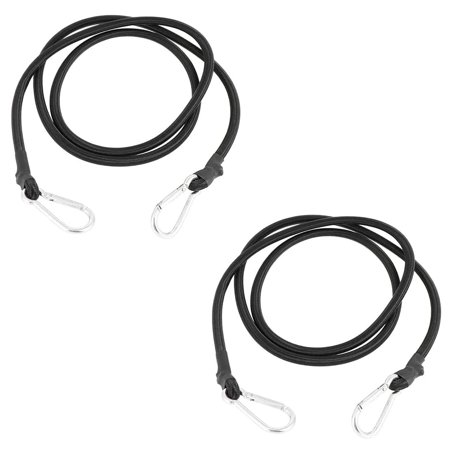 DRERIO 2 pcs 2m Bungee Cords with Carabiner Black Extra Long Bungee Ropes with Hooks Heavy Duty Elastic Cord Ropes Bungee Straps Luggage Tie Downs for Camping, Bikes,Luggage, Roof Rack, Motorcycle