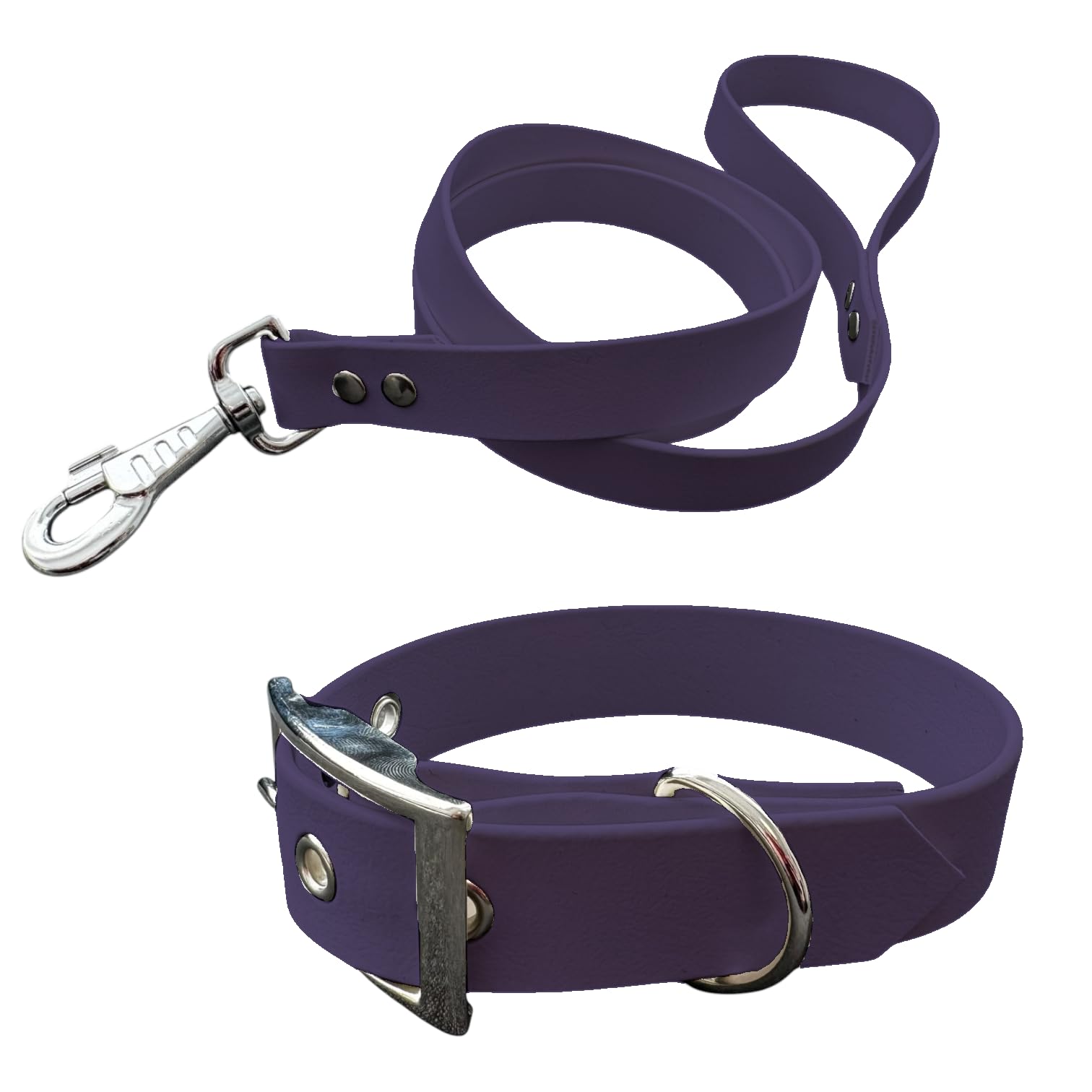 L'Atelier du Fourmilier Dog Collar and Leash in BioThane material, Medium Width (35-40 cm, Purple)