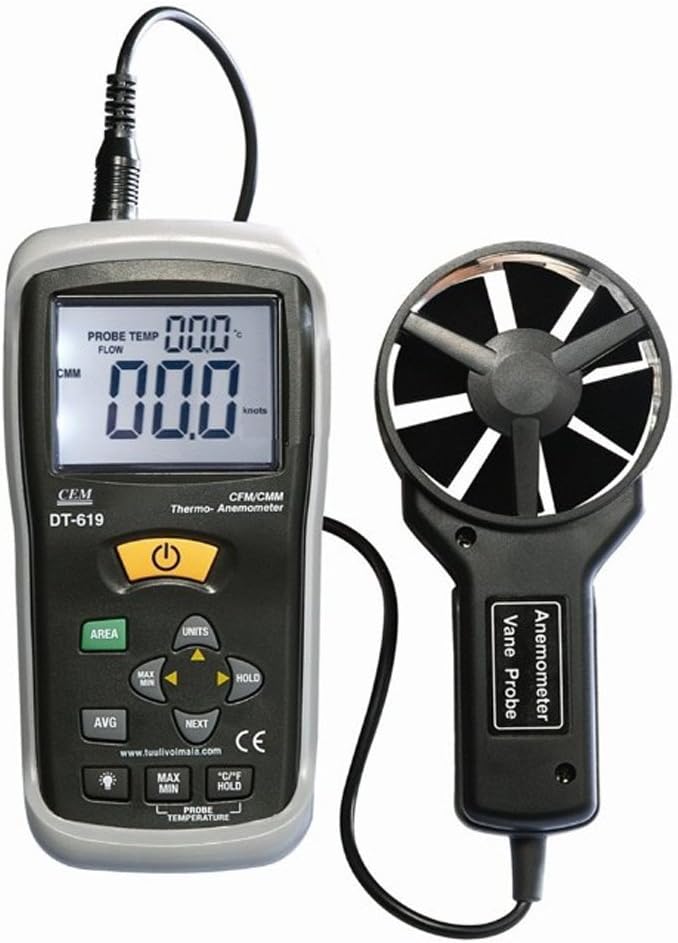 CEM DT-619 Large LCD Digital Mini Wind Speed Gauge Meter CFM/CMM Thermo-anemometer