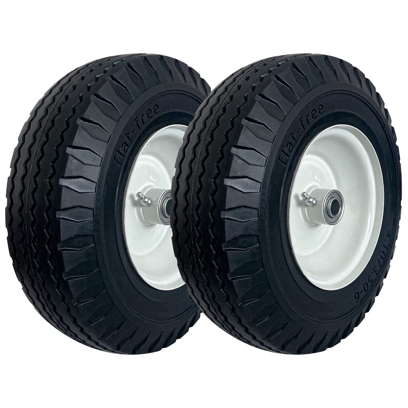 Photo 1 of 2-Pack 4.10/3.50-6" Flat Free Tire with Rim,13" Hand Truck Utility Universal Wheels, 3" Centered Hub with 5/8" Ball Bearings,w/Grease Fitting,410/350-6",410/350x6
