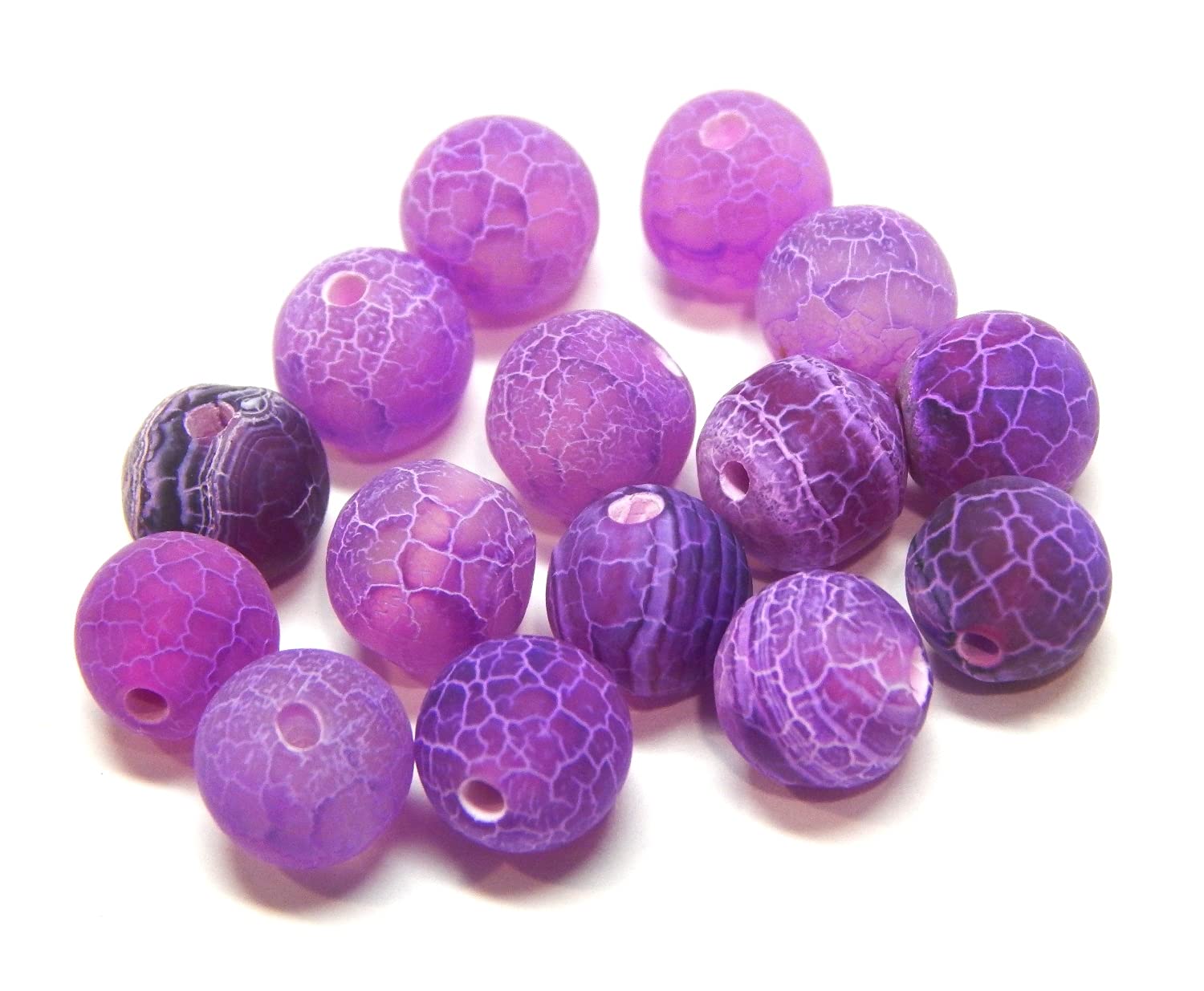 Gemstone Beads 6 mm 8 mm 10 mm Frosted Agate Stone Round Natural Stone Frosted Agate Pearl Semi-Precious Gemstone Beads Gemstone (Purple, 10 mm - 12 Pieces)