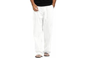 AITFINEISM Men's Casual Cotton Linen Pants Elastic Waist Lightweight Drawstring Summer Pants
