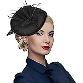 Hotalisona Fascinators Hats for Women Tea Party Pillbox Derby Hats for Women Black Fascinator for Cocktail, Wedding, Fancy Dress Party