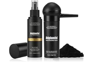 Adglamful Hair Building Fibers Kit for Thinning Hair, Hair Thickening Powder & Fiber Hold Spray for Instant Natural Finish and Long-Lasting Coverage, Conceals Sparse Roots & Hairline- Black, 30g+120ml