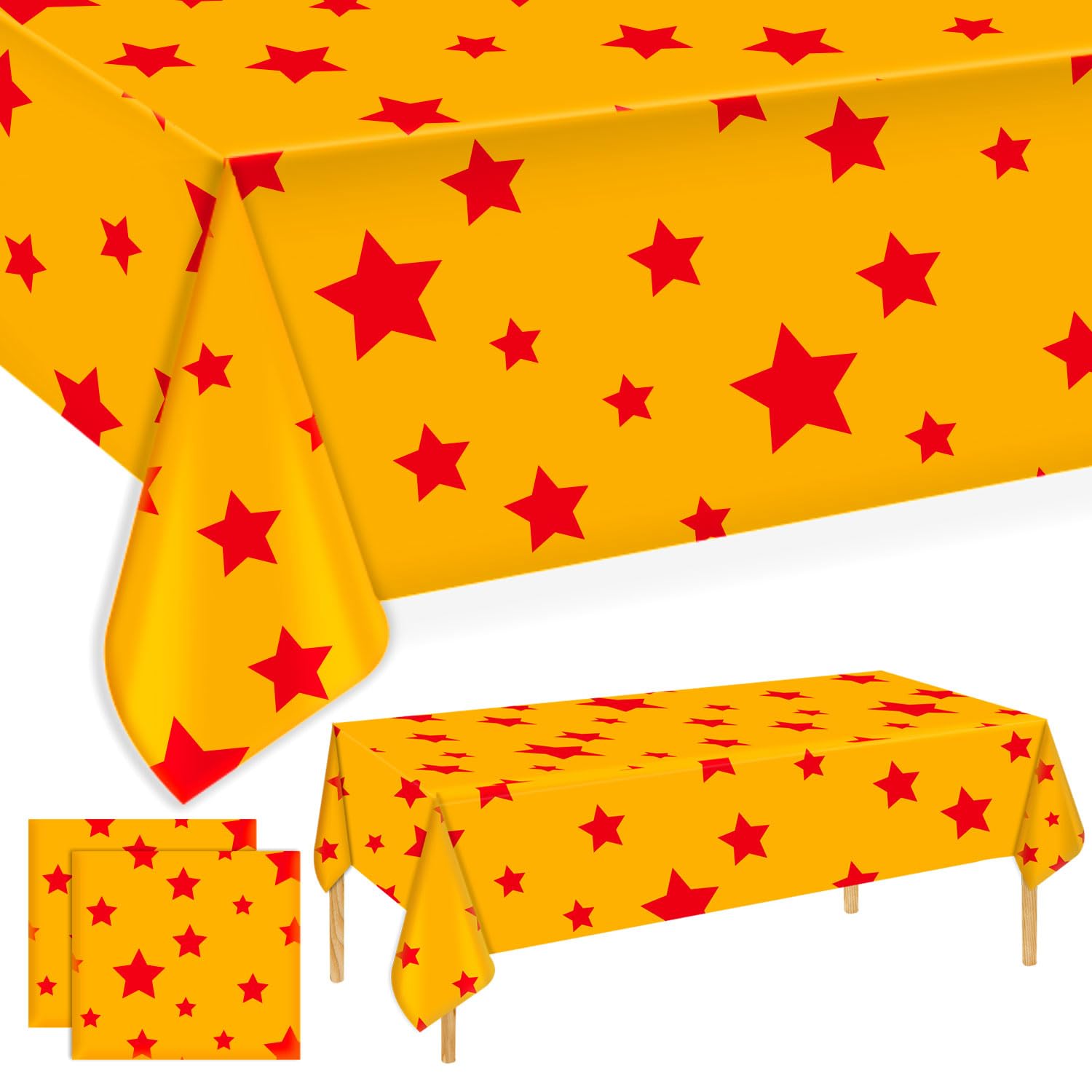 SAVITA 2pcs Anime Party Tablecloths, 54x108 inch Vivid Yellow and Red Stars Print Table Covers Plastic Waterproof Decorative Table Cloth for Anime Theme Birthday Party Decoration Supplies