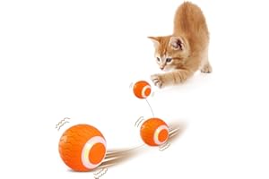 ICYAIR Interactive Cat Toy Balls, Automatic Smart Moving Cat Toy Self Play for Indoor Cats, Rechargeable Power Rolling Ball with LED Light for Kitten Kitty to Excercise Chase (Orange)