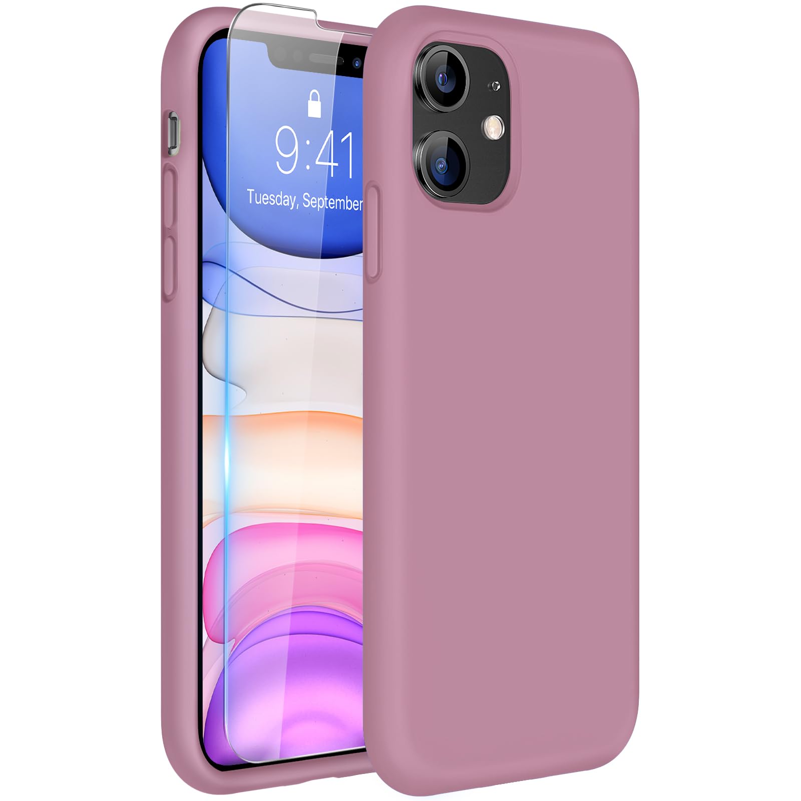 Photo 1 of Miracase Designed for iPhone 11 Phone Case, with Screen Protector, Liquid Silicone Gel Rubber Full Body Drop Protection Shockproof Cover Phone Case for iPhone 11 6.1 inch, Blackcurrant