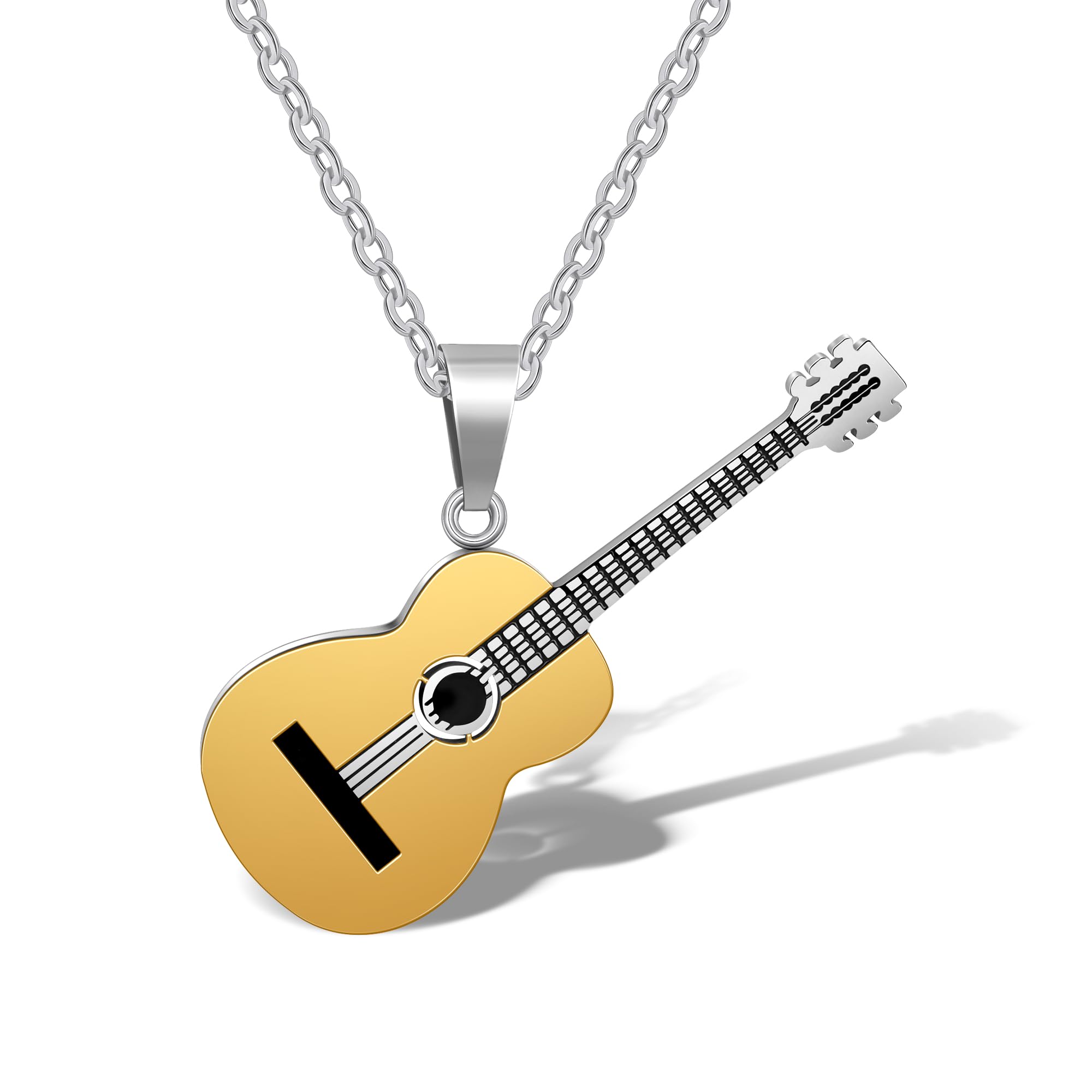 AILUOR Men Women Guitar Pick Necklace with Adjustable Chain Hip Hop Music Style Titanium Steel Guitar Tag Pendant Jewelry Personalized Gift (Gold)