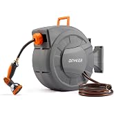 DNYKER Retractable Garden Hose Reel, 1/2 inch x 65 ft Water Hose Reel Wall Mounted, Any Length Lock, Slow Auto-Rewind, 180&deg;Swivel Bracket &amp; 10 Pattern Nozzle