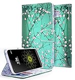 NageBee PU Leather Flip Fold Wallet Case with Card Slot for LG G5 - Plum Blossom