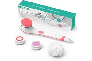 VOYOR Electric Body Brush Back Scrubber for Shower Rechargeable Exfoliating Bath Brush Powered Shower Brush with Non-Slip Long Handle Deep Cleansing, Exfoliation, Massaging Spin Brush BC100 (Pink)