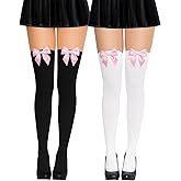 Lyxbone 2PCS Thigh High Stockings with Bow Stockings for Women over Knee High Socks One Size Halloween Party Cosplay Costume