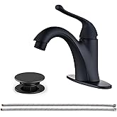 Black Single Hole Bathroom Faucet 1 Hole Single Handle Brass 3 Hole Bathroom Faucets for Sink RV Vanity Faucet with Pop-up Drain and Flexible Hoses, Made of Heavy-Duty Thickened Brass and Metal