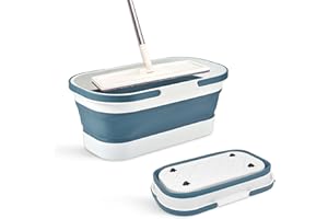Goderewild Collapsible Plastic Bucket with Wheels 12L (3.17 Gallon) for House Cleaning, Camping, and RV - Multi-Purpose Rectangular Handy Basket for Cleaning Mop - Lightweight and Portable (Blue)