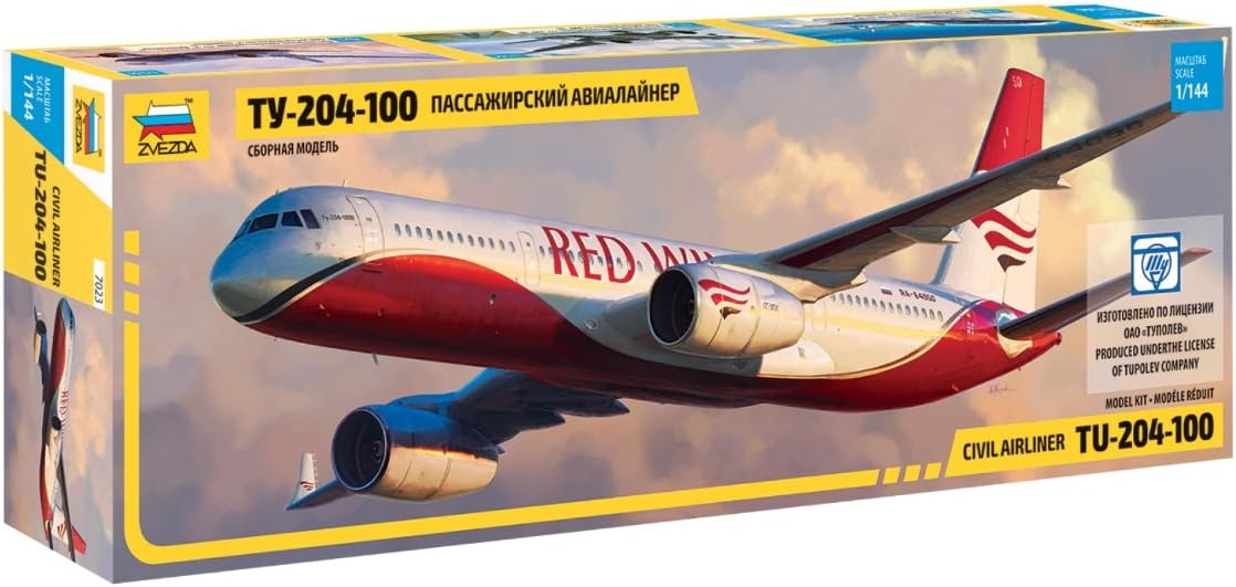 Zvezda 500787023-1:144 Tupolev TU-204 100, Model Building Kit, Standing Model Building, Hobby, Crafts, Plastic Kit