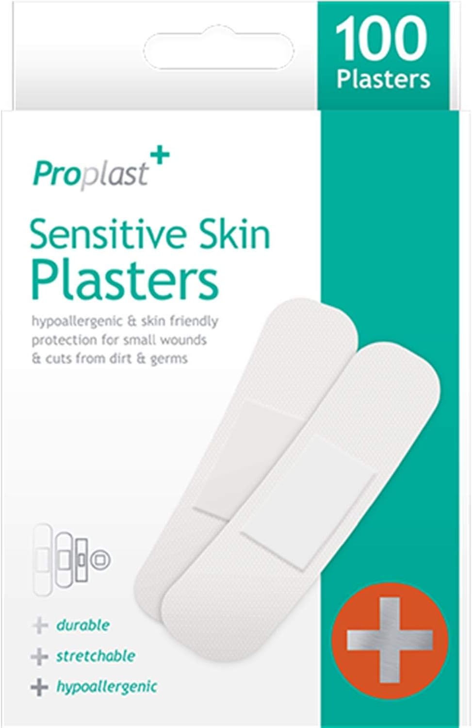 Hypoallergenic Sensitive Skin Plasters - Pack of 100 Assorted Sizes, White, 100 Count (Pack of 1)