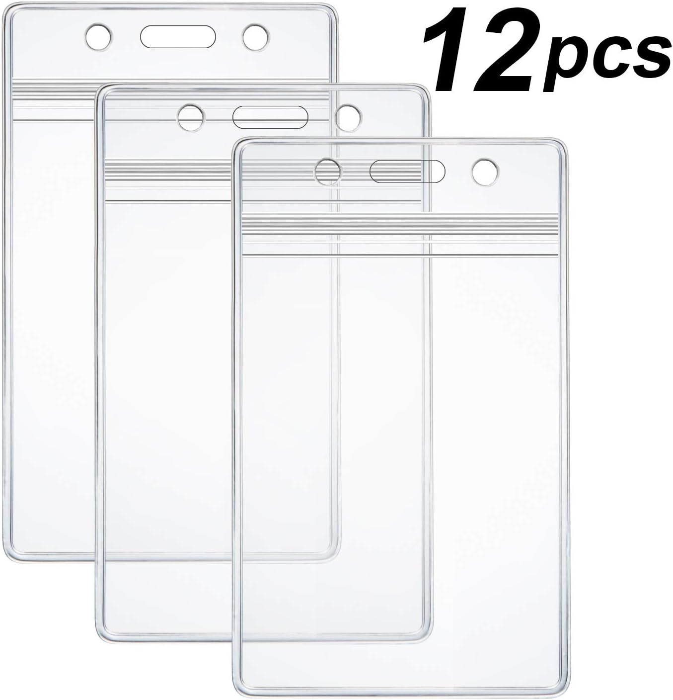 12 Pcs Extra Thick ID Card Badge Holder, Vertical Clear PVC Card Holder with Waterproof Resealable Zip Type : Office Products