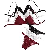 GORGLITTER Women's 8 Piece Sexy Lace Lingerie Matching Bralette Bra and Panty Set