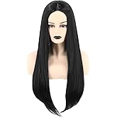 Topcosplay Women Wig Black Long Straight Middle Part Cosplay Halloween Costume Hair Wigs
